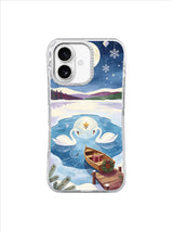 Swans of the Winter Moon iPhone 17 case – Golden Ice Reflection pattern