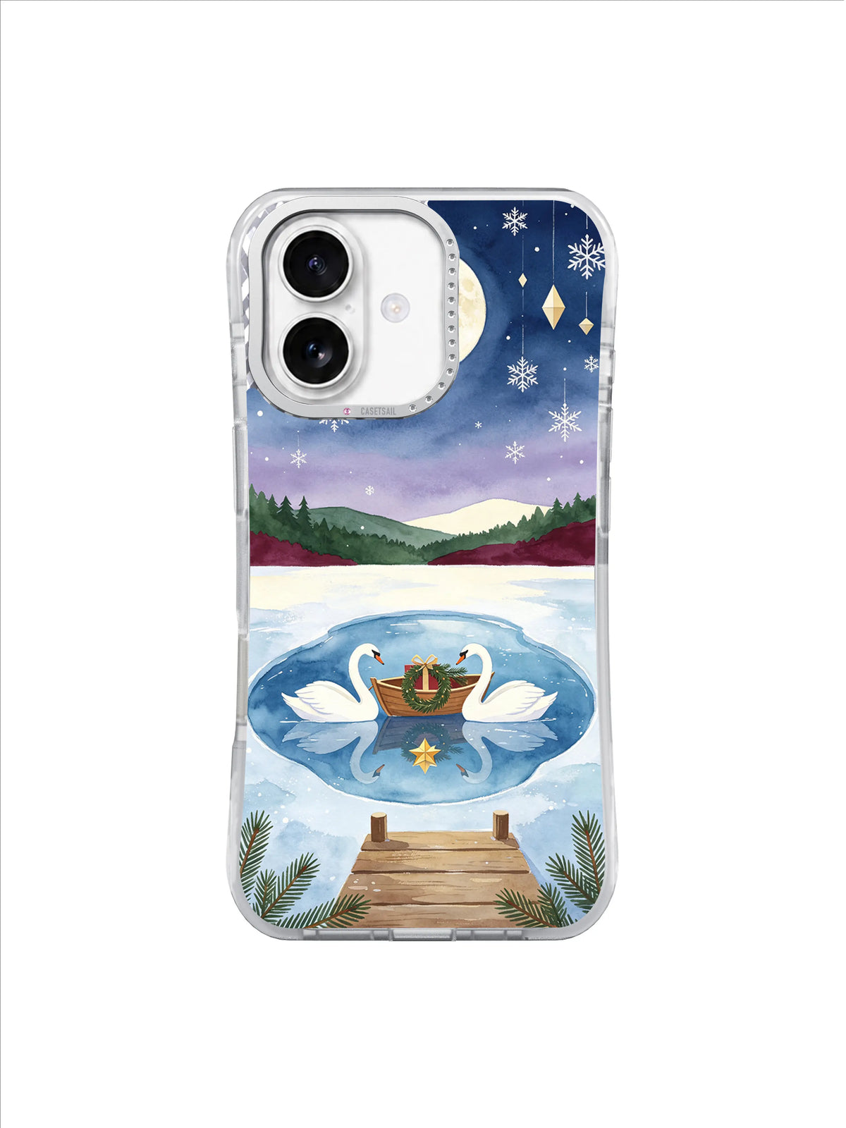 Swans of the Winter Moon iPhone 17 case – Lavender Lake Passage pattern