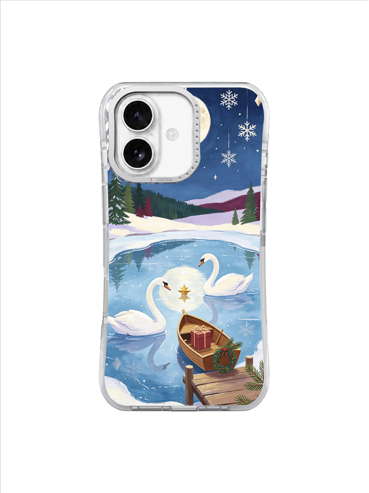 Swans of the Winter Moon iPhone 17 case – Wreath Dock Return pattern