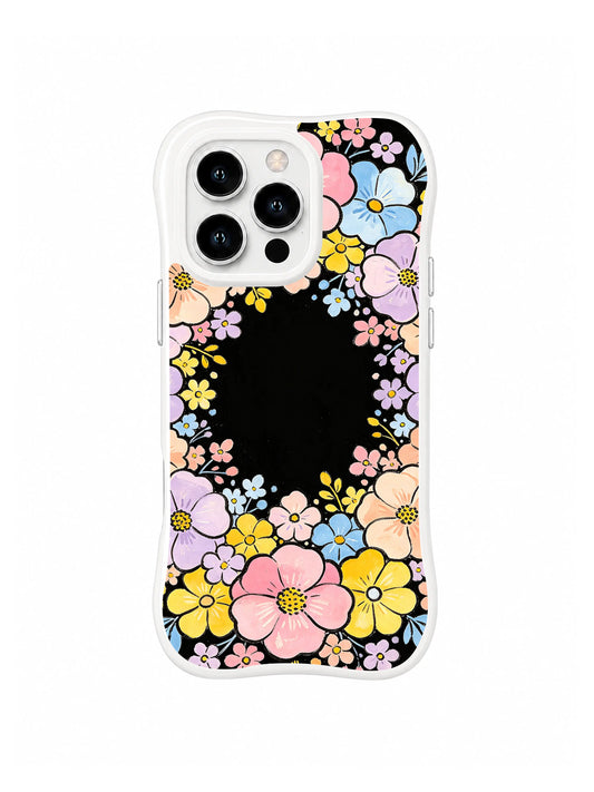 Sweet Floral Frame: Small pastel flowers frame a central black panel, with larger pink and yellow blooms below.