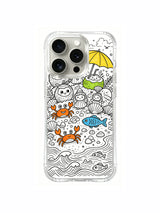 Whimsical sweet-style mixed sea creature doodle iPhone 15 pro Case, non-fade durable phone casing, ready-to-wrap holiday gift phone cover made at PhoneCasing.