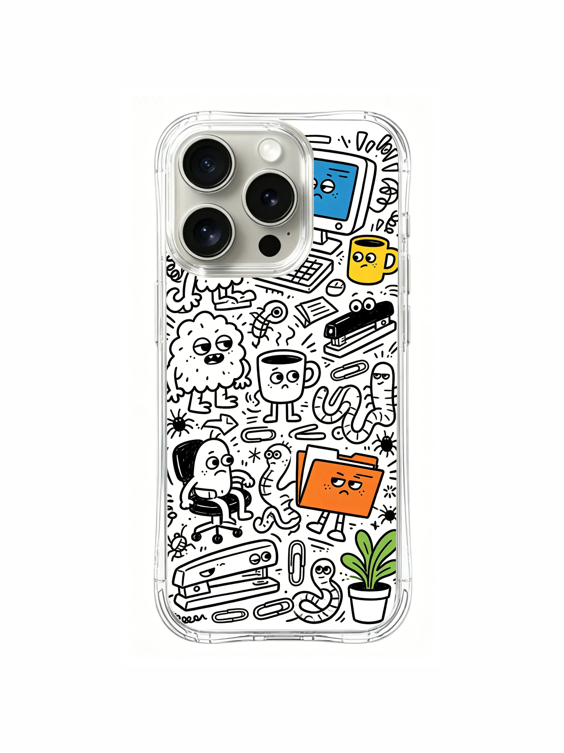 Whimsical sweet-style mixed office monster doodle iPhone 15 pro Case, non-fade durable phone casing, ready-to-wrap holiday gift phone cover made at PhoneCasing.
