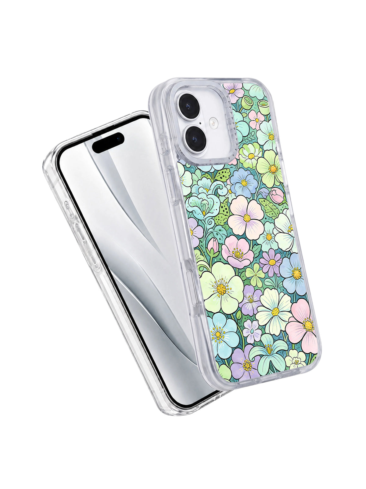 Sweet botanical iPhone 17 case front and back view