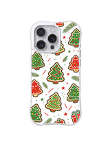 Sweet Pine Wishes / Gift Star Pines: Green and red trees with a small gift, pine sprigs and stars.