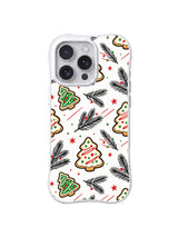 Sweet Pine Wishes / Winter Sprig Cookies: Dark fine sprigs, green-cream trees, red dots and stars.