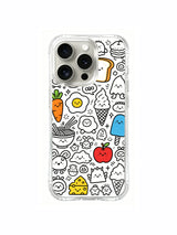 Sweet & savory mixed food critter doodle iPhone 15 pro Case, non-fade printed phone casing, holiday gift-ready phone cover crafted by PhoneCasing.