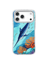Blue Spear Passage swordfish iPhone case artwork with a strong diagonal current