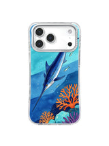 Open Water Decision swordfish iPhone case art with distant silver-green fish