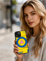 Midnight Study Shapes iPhone 15 case hand-held view