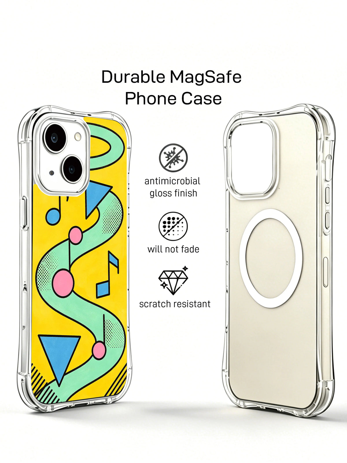 Mint Wave Notes geometric art iPhone 15 case detail