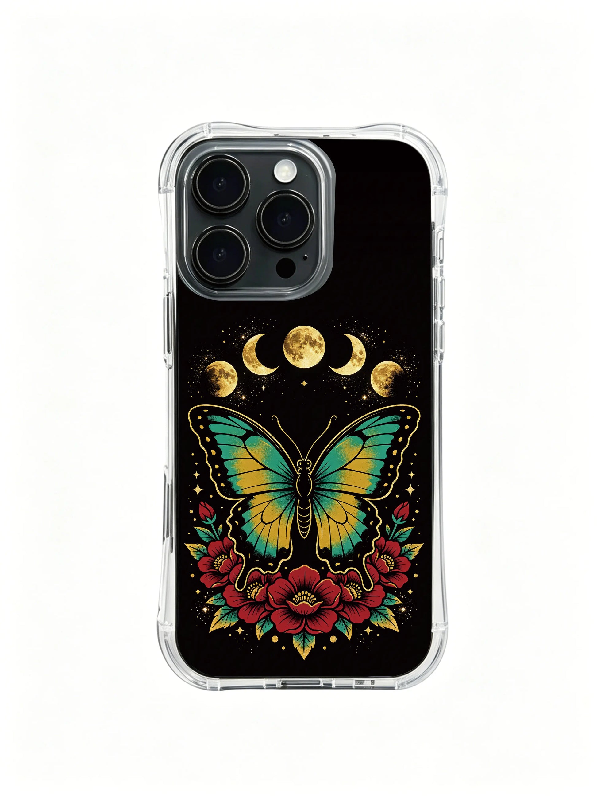 Tattoo style butterfly totem PhoneCasing, minimalist luxury iPhone 14 Plus Case, precise cutout easy access casing.