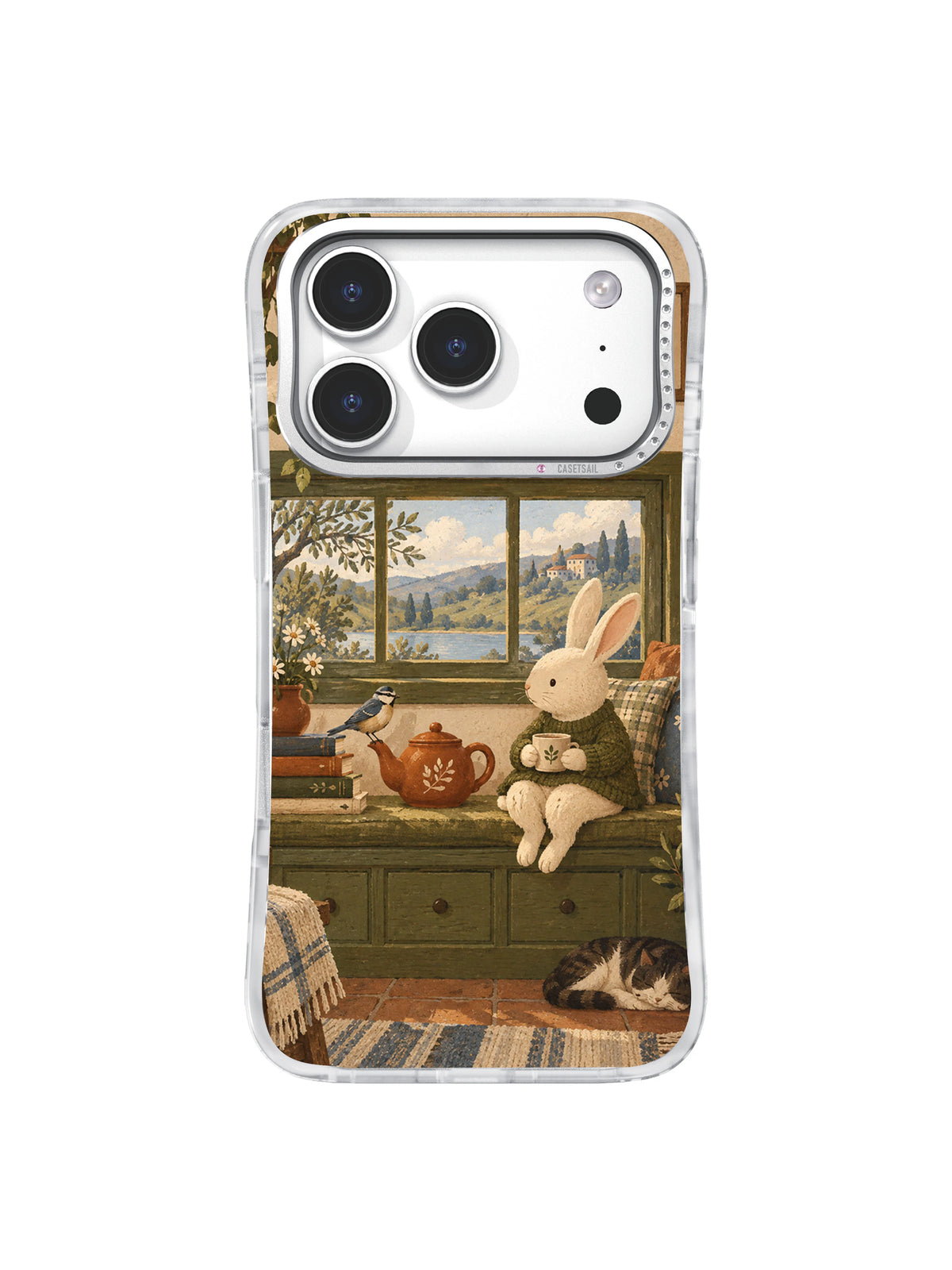 Tea at the Window artwork shown on an iPhone 17 Pro case