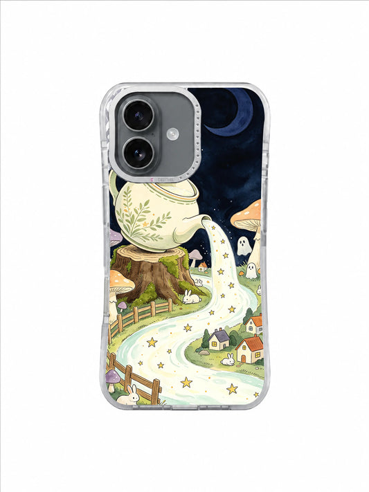 Tea from a Fallen Star iPhone 17 Case – Starlit Tea River Village artwork