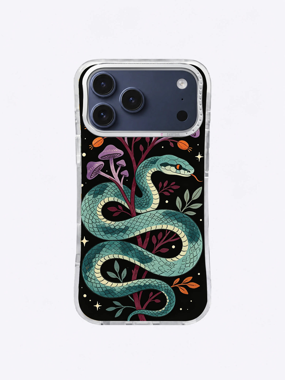 Teal Serpent Botanica iPhone case, Teal Sentinel Branch pattern with raised snake head