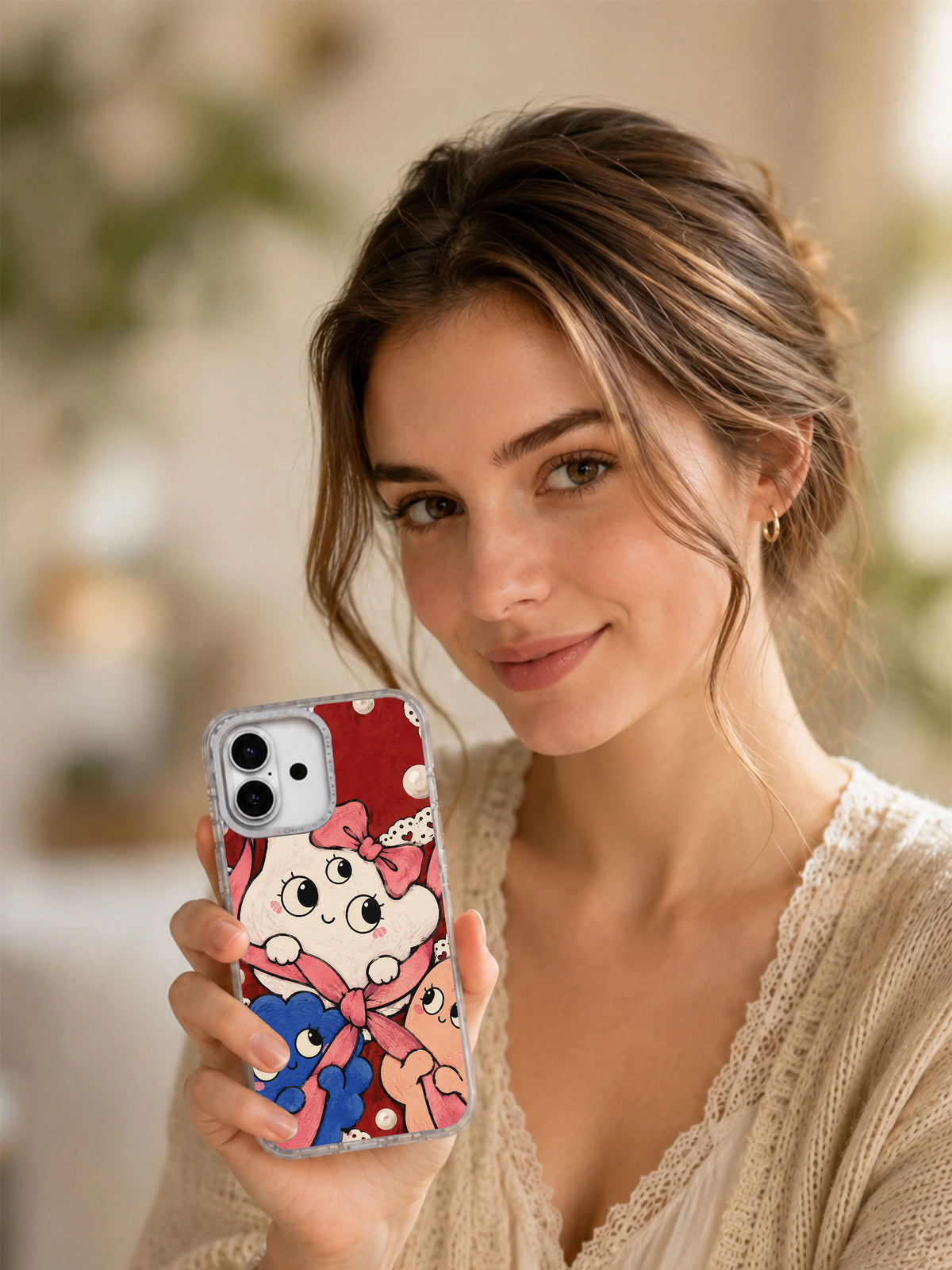 The Beautifully Crooked Bow iPhone 17 case lifestyle view