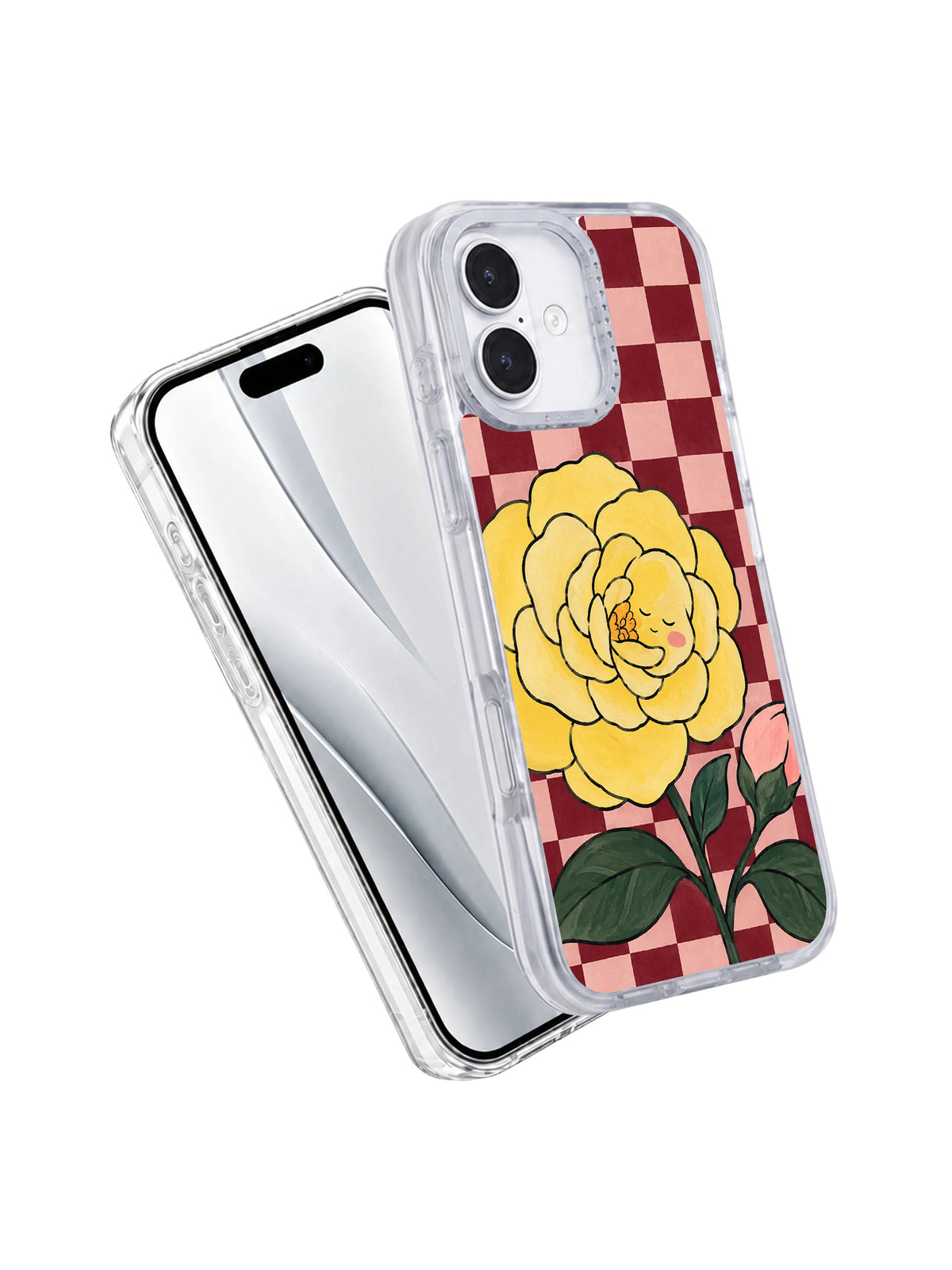 The Camellia Keeps a Secret iPhone 17 case angled front and back view