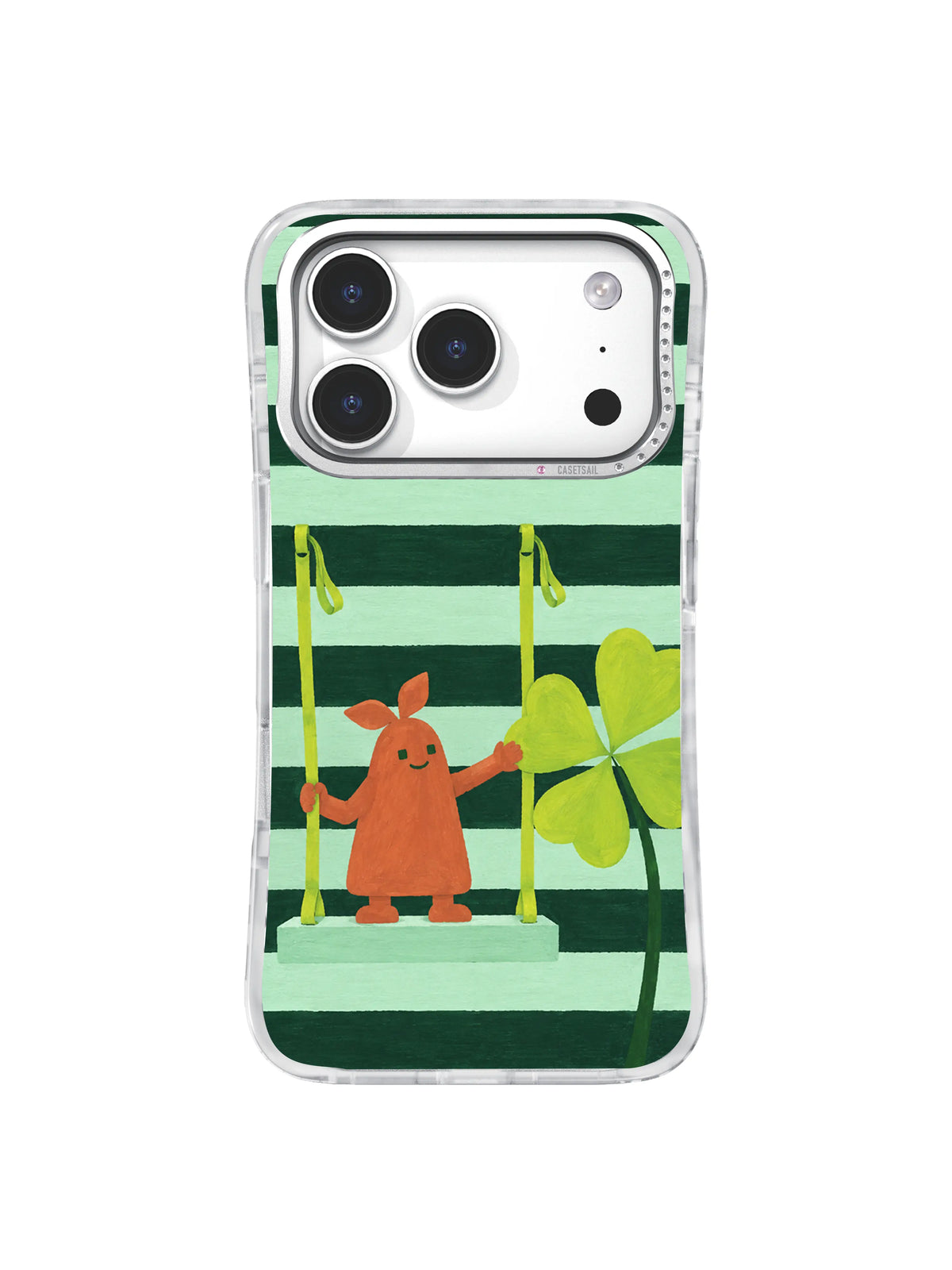 The Clover Lift Fourth Leaf Confidence artwork on an iPhone 17 Pro case