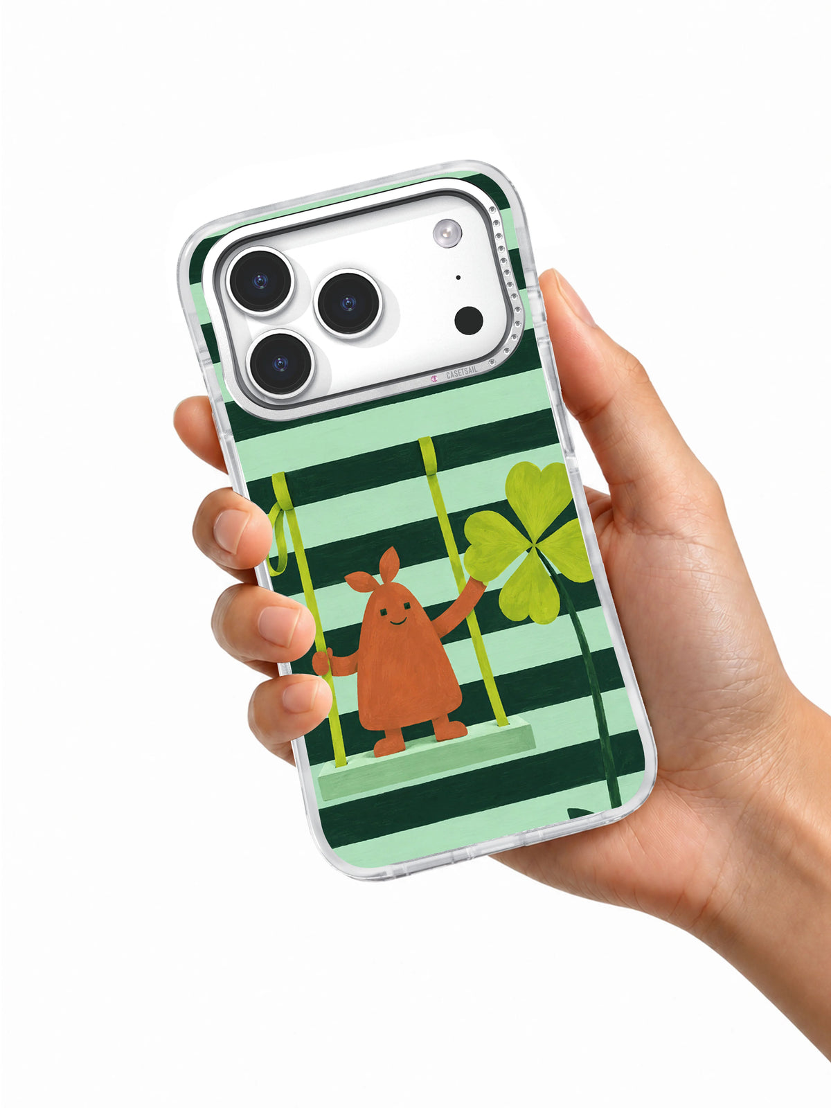 The Clover Lift iPhone 17 Pro case shown in hand