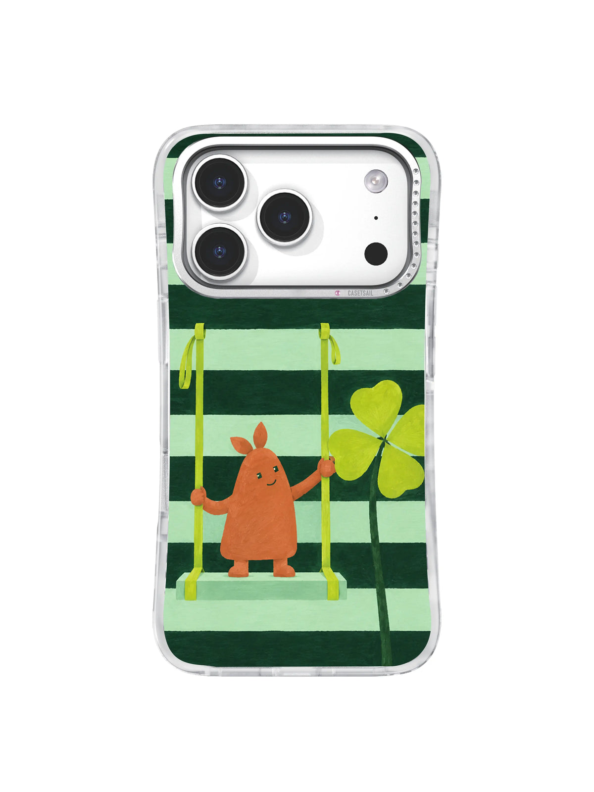 The Clover Lift Pine Stripe Platform artwork on an iPhone 17 Pro case