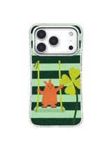 The Clover Lift Terracotta Lucky Step artwork on an iPhone 17 Pro case