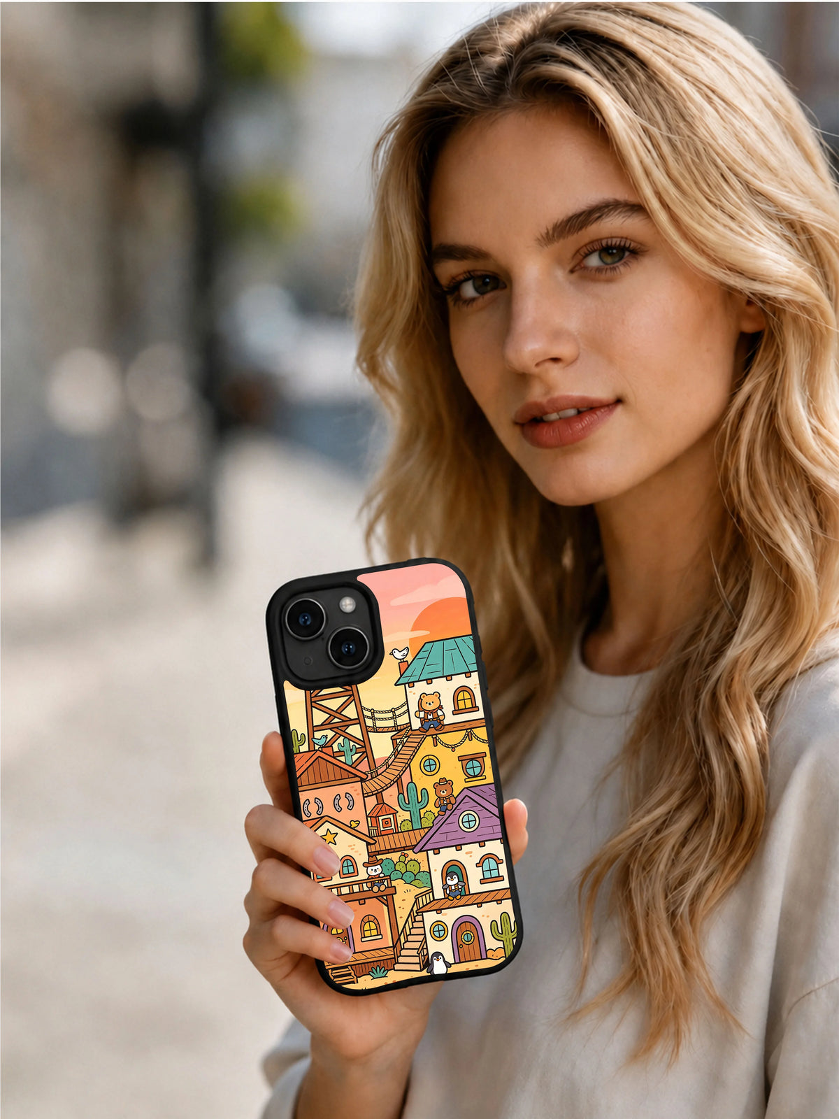 Product or handheld view of the The Cowboy Sunset Block case