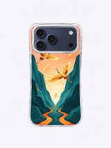 Dawn Flight crane and comet art on iPhone 17 Pro Max case