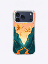 Golden Ascent crane and comet art on iPhone 17 Pro Max case