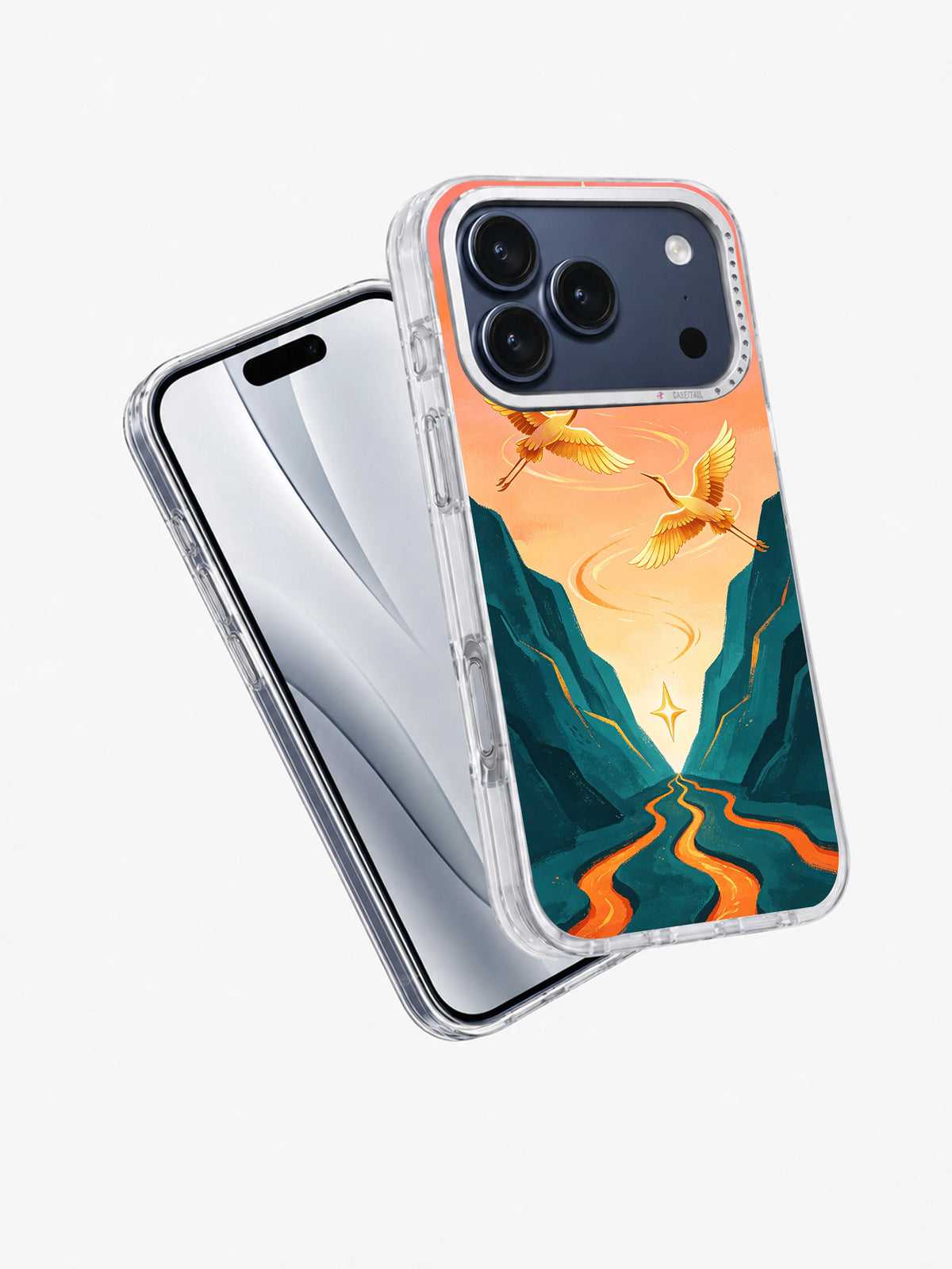 The Crane-Borne Comet iPhone 17 Pro Max case angled view