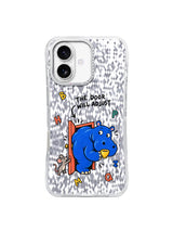 Front view of The Door Will Adjust hippo artwork on iPhone 16 case
