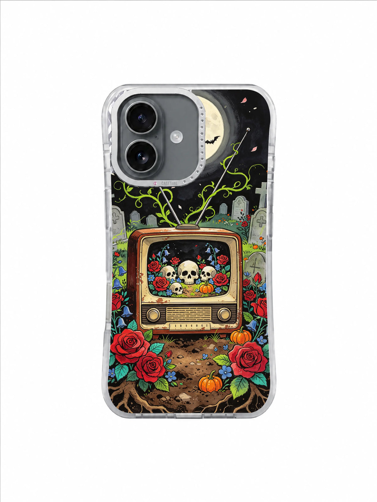 Skull Garden Broadcast artwork on The Garden Frequency iPhone 17 Case