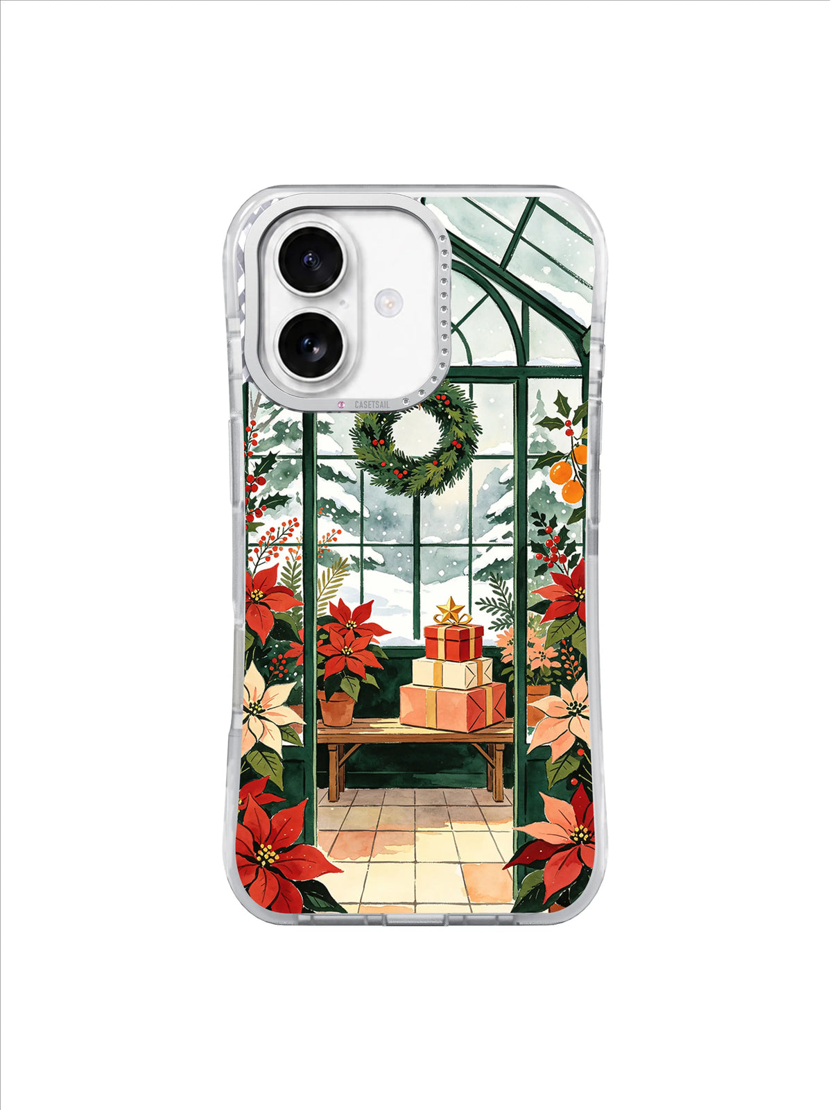 The Greenhouse of Red Blooms iPhone 17 case – Wreath Glasshouse pattern