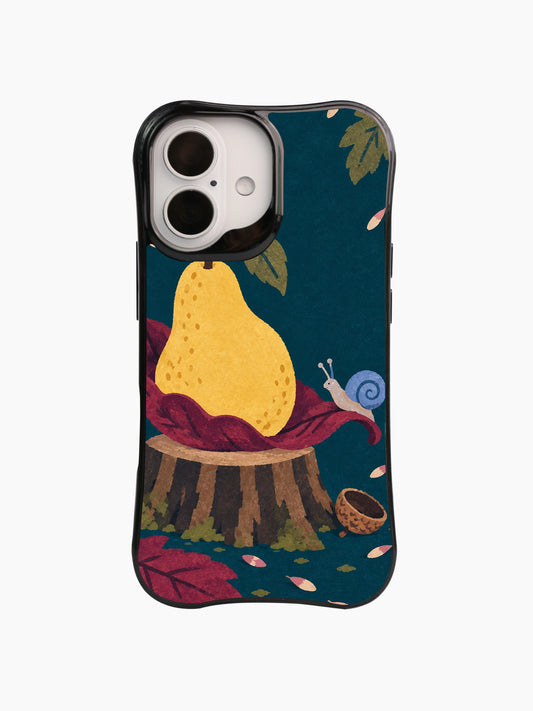 The Last Pear’s Seat iPhone 16 Case hero with pear and snail artwork