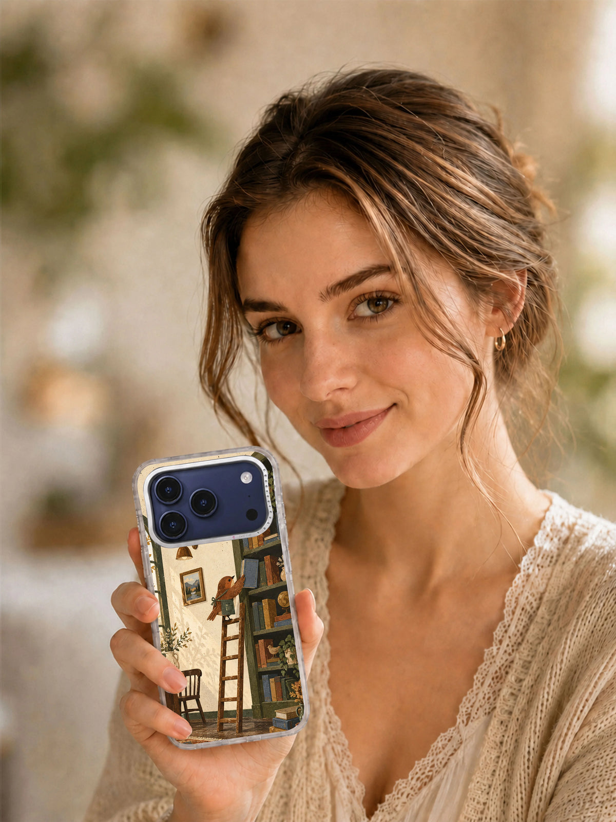 Lifestyle view of The Last Shelf iPhone 17 Pro case
