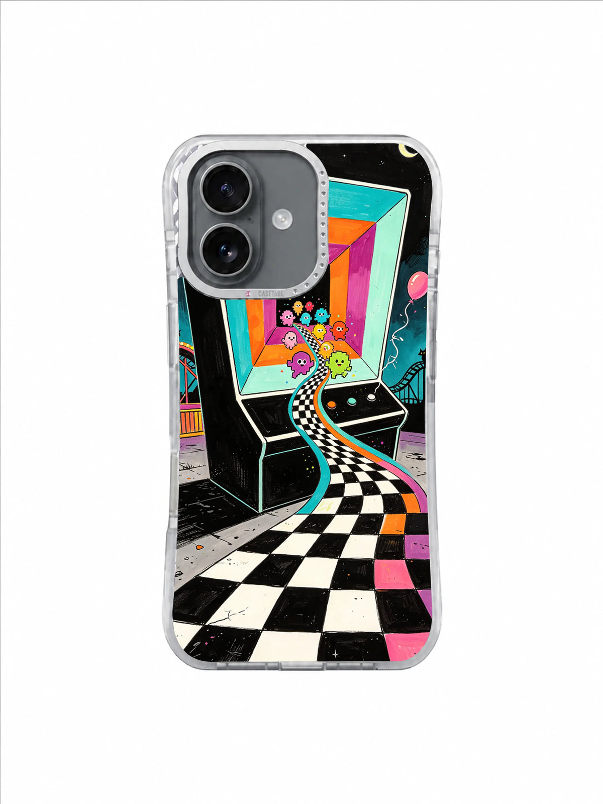 The Laughing Level iPhone 17 Case – Candy Ghost Arcade Portal artwork