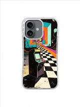 The Laughing Level iPhone 17 Case – Neon Checkerboard Joy Run artwork