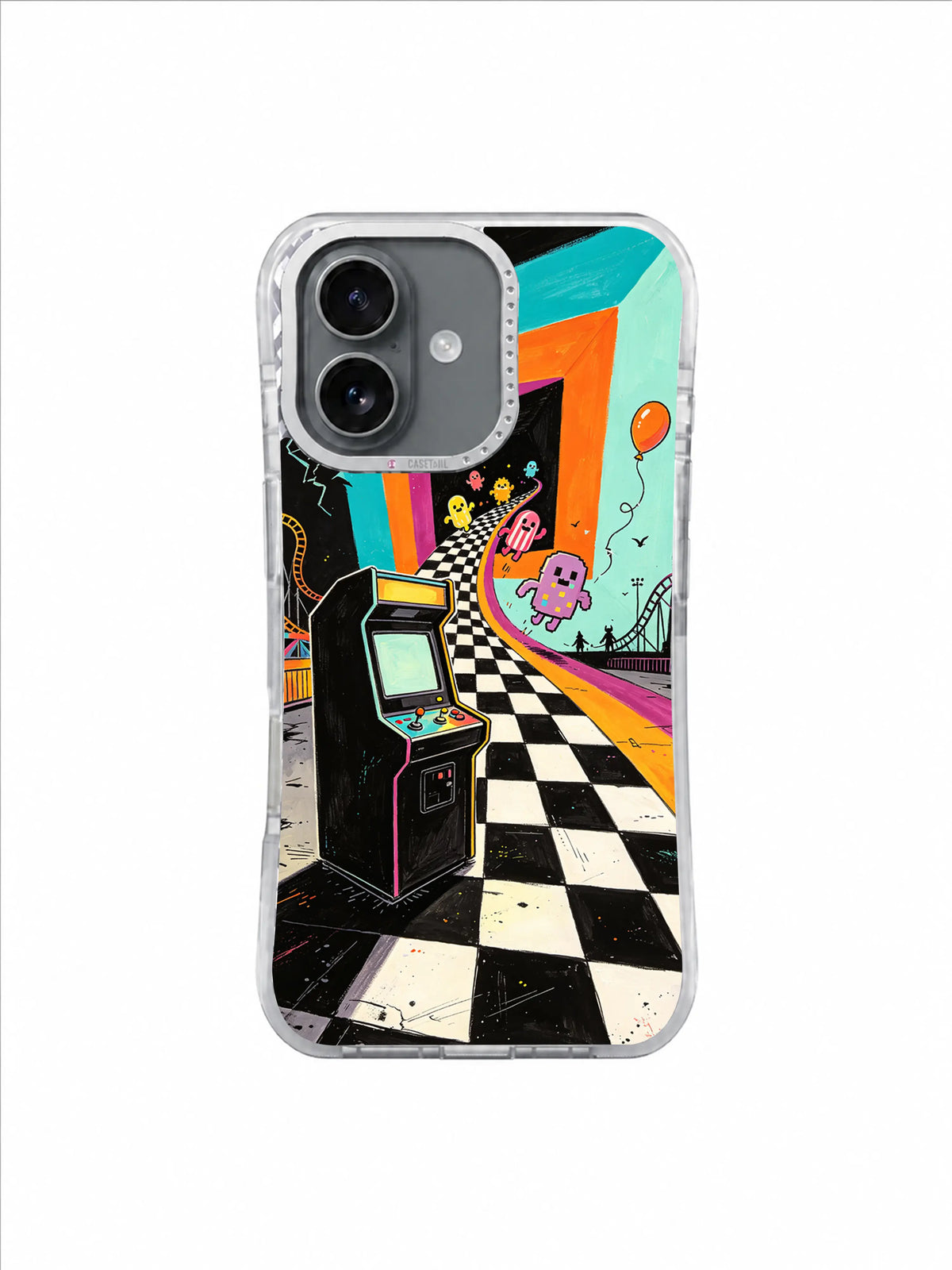 The Laughing Level iPhone 17 Case – Mint Orange Balloon Gateway artwork