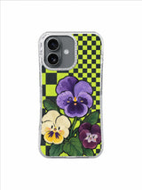 Purple Pansy Joke pattern on an iPhone 17 case by Marnie Bellwick