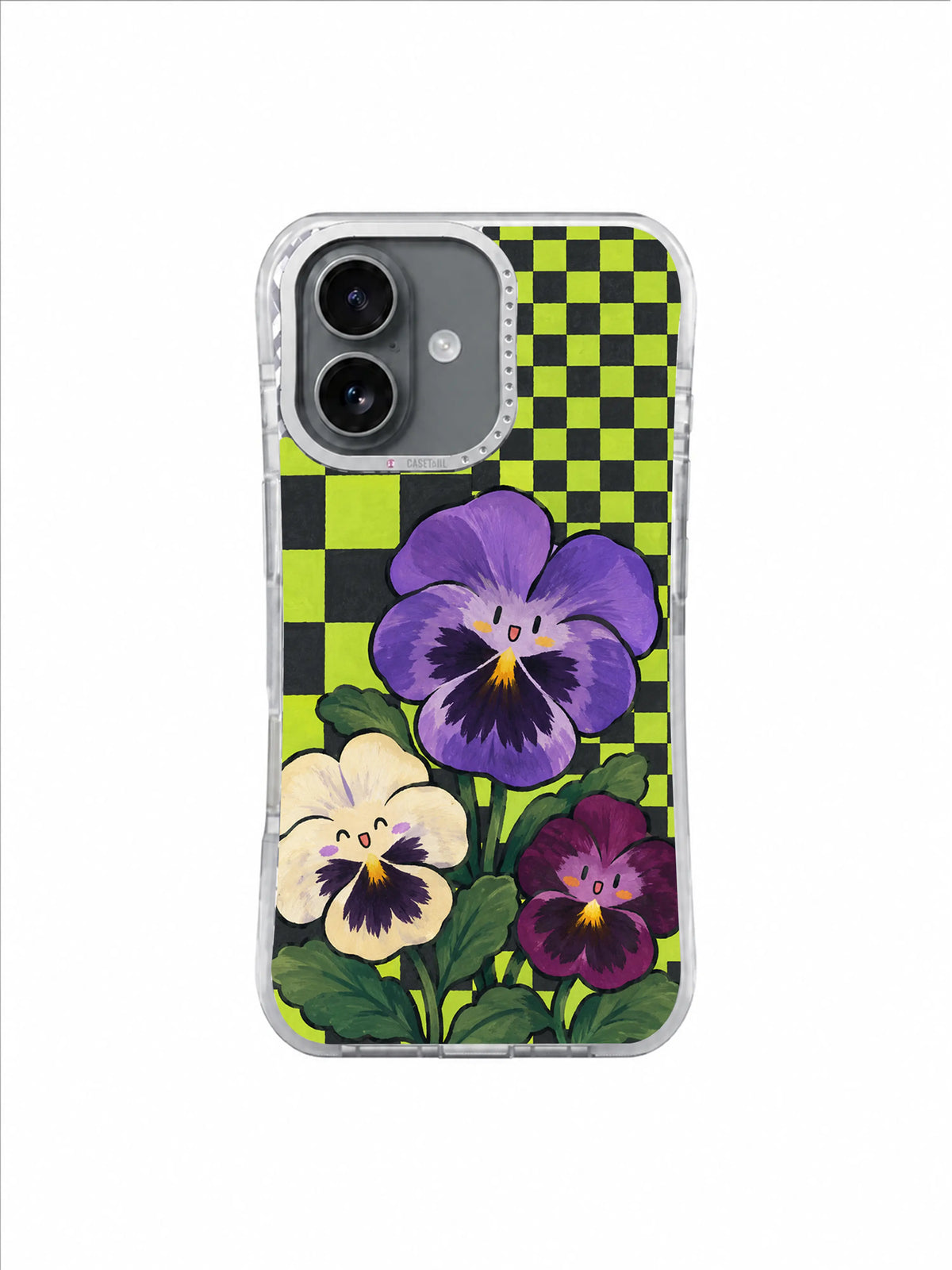 Plum Garden Trio pattern on an iPhone 17 case by Marnie Bellwick