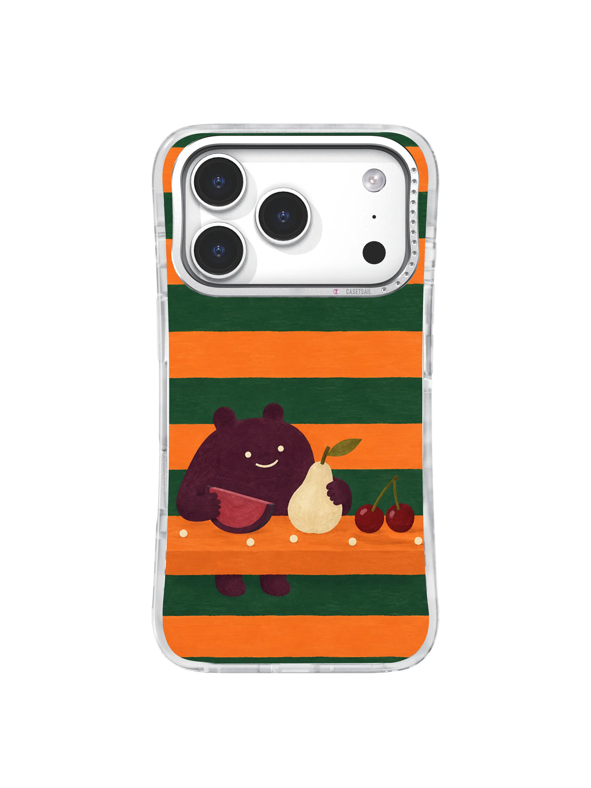 Cottagecore Stripe Feast artwork on iPhone 17 Pro case