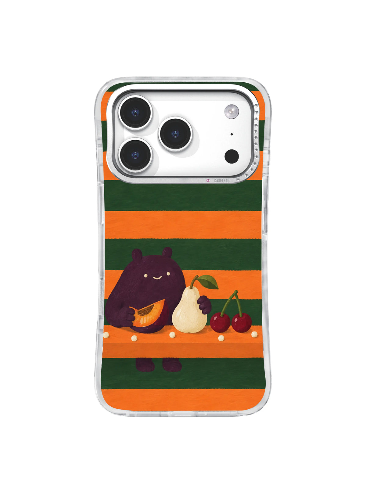 Forest Fruit Pause artwork on iPhone 17 Pro case