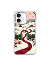 The Ribbon River to Home iPhone 17 case, winding red ribbon and winter cottages, pattern 2
