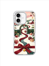 The Ribbon River to Home iPhone 17 case, green ribbon river with large burgundy bow, pattern 4