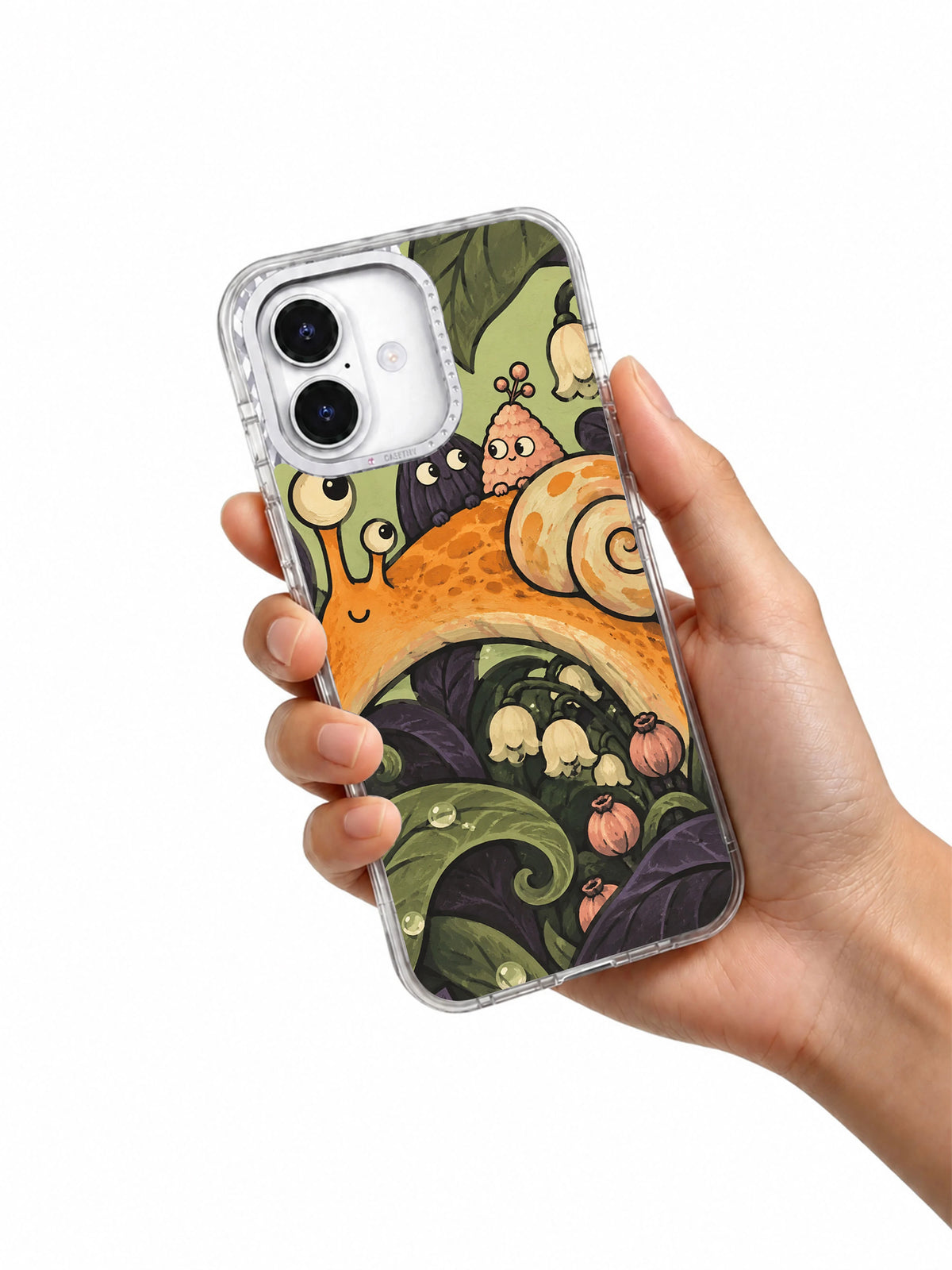 The Snail Bus Takes Its Time iPhone 17 case held in hand