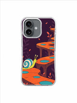 Turquoise spiral-shell snail choosing a slow orange path on a deep purple phone case