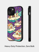 Whimsical celestial iPhone 14 Plus case angled view
