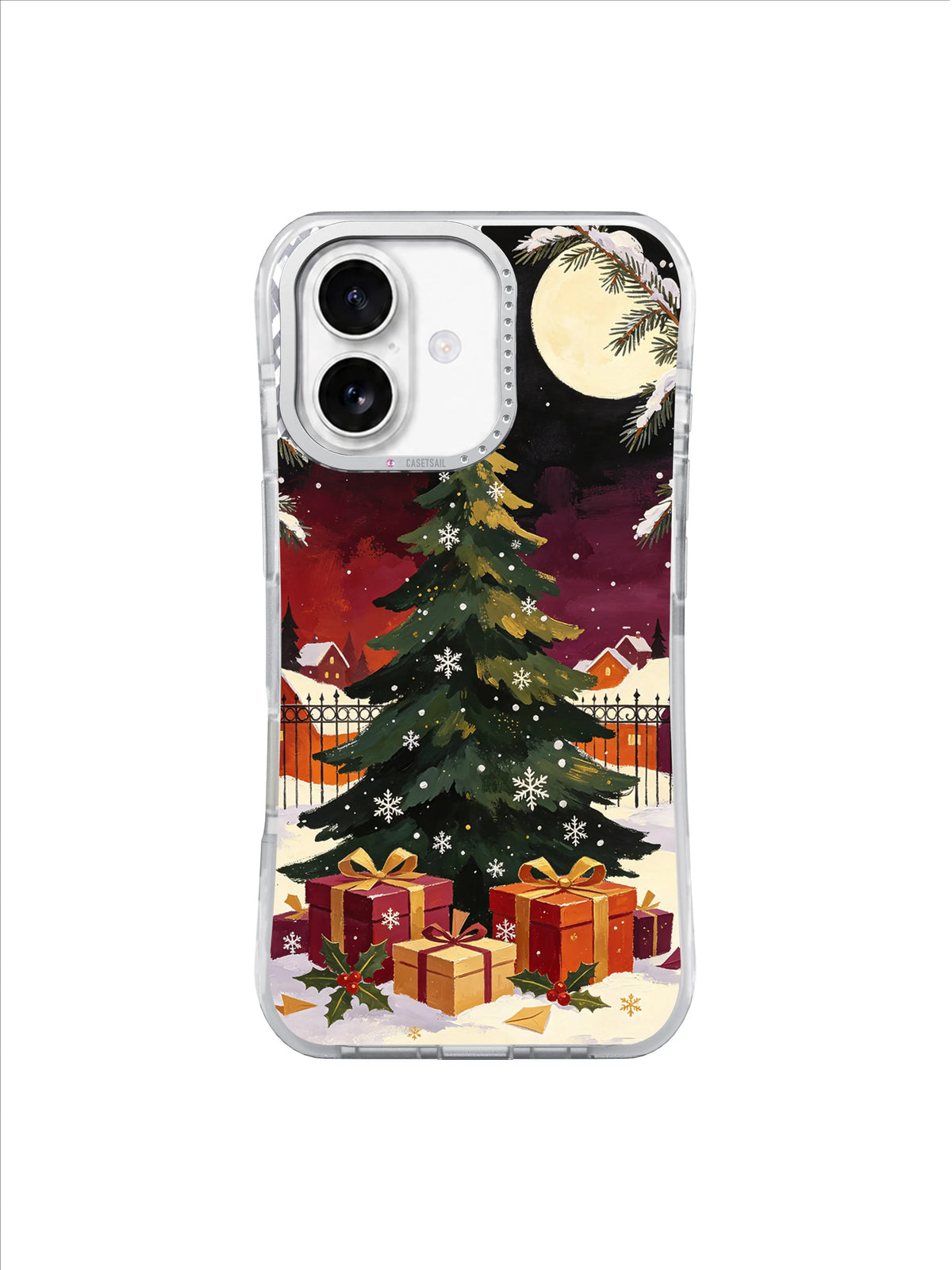 The Star That Found Christmas Eve iPhone 17 case with golden paper star and snowy village