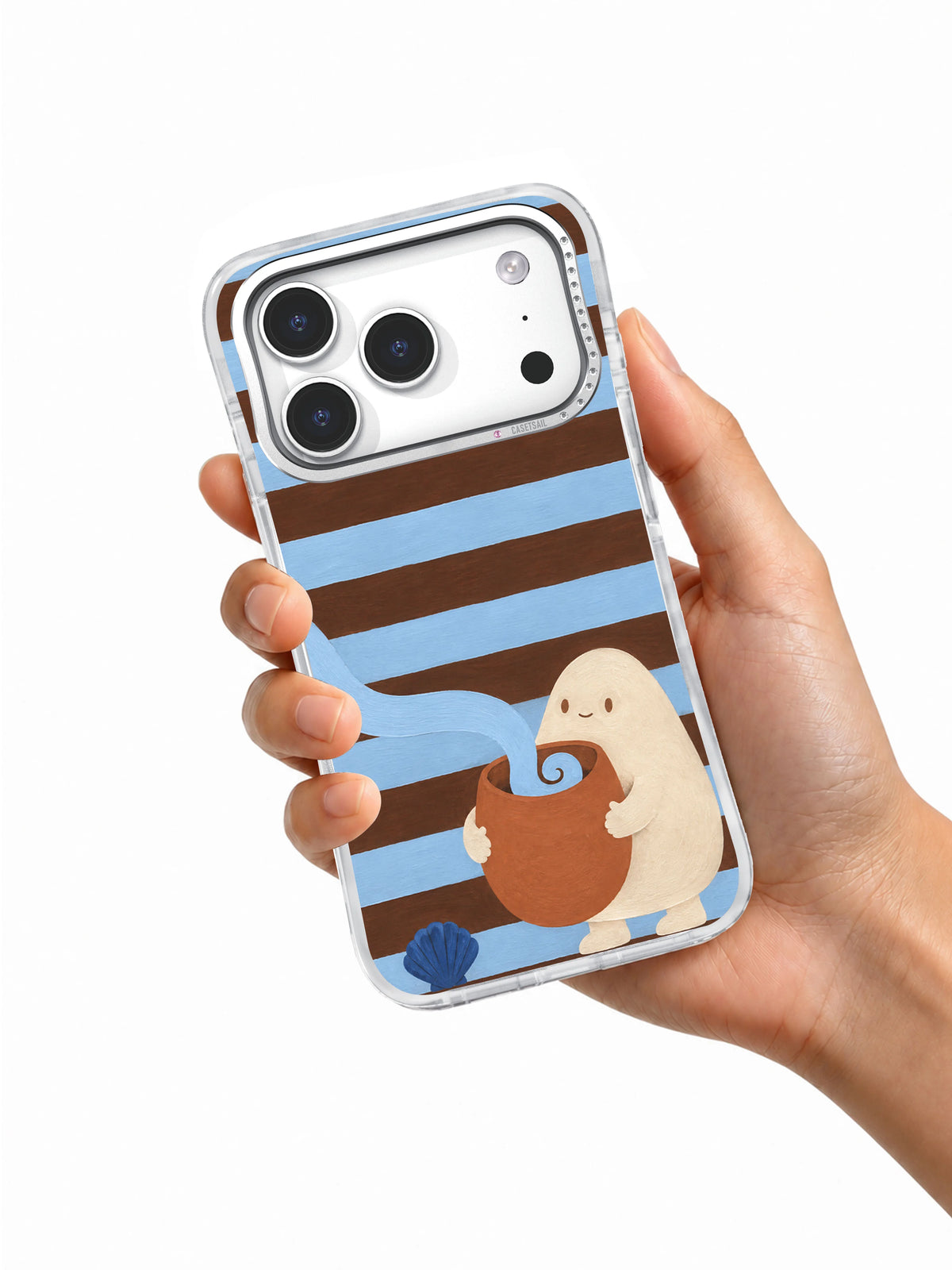 The Tide in a Teacup iPhone 17 Pro case shown in hand