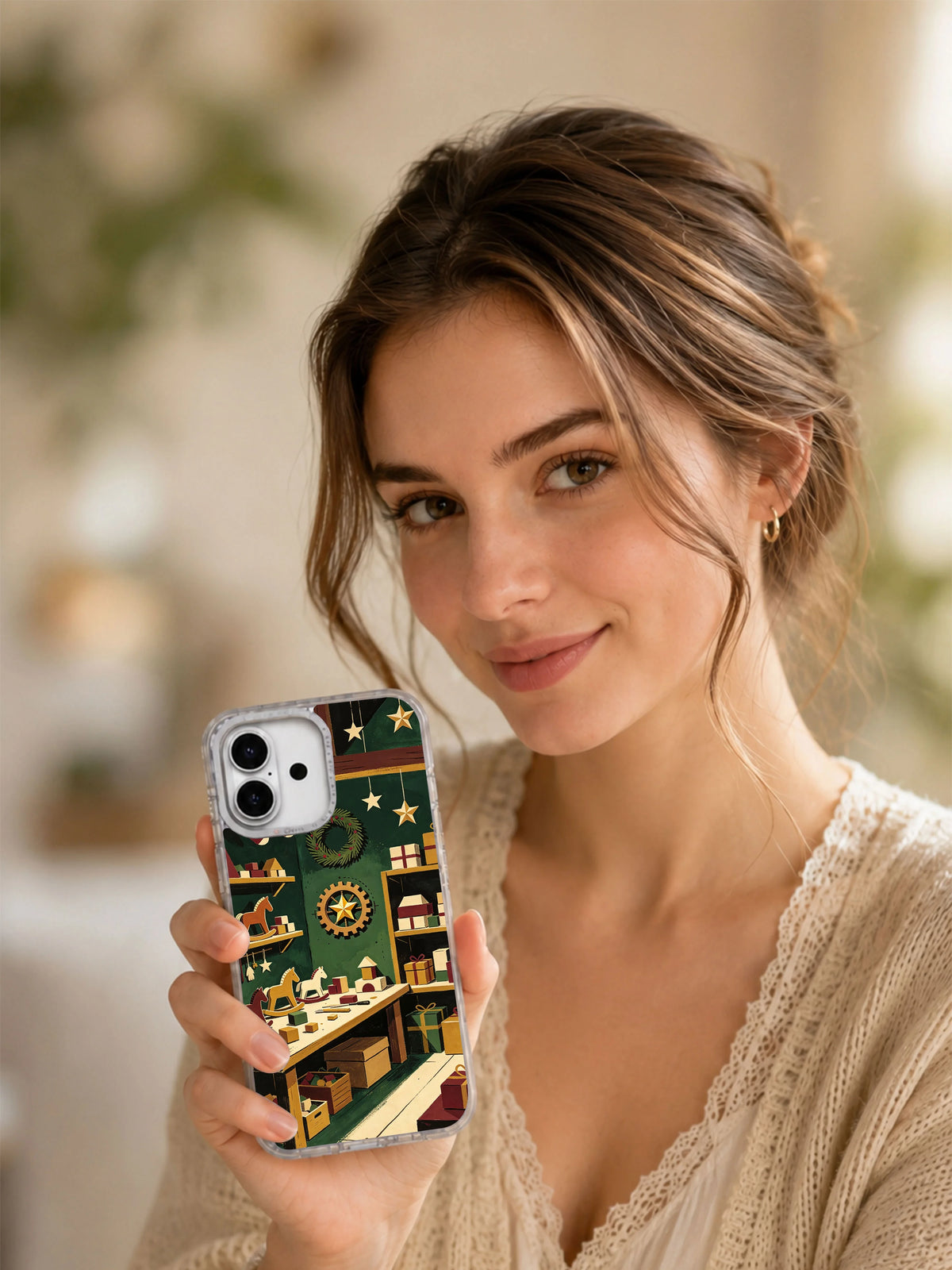 The Toymaker’s Midnight Window iPhone 17 case holiday lifestyle view