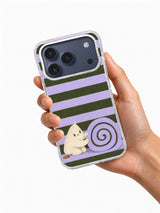 The Unhurried Spiral iPhone 17 Pro case held in hand