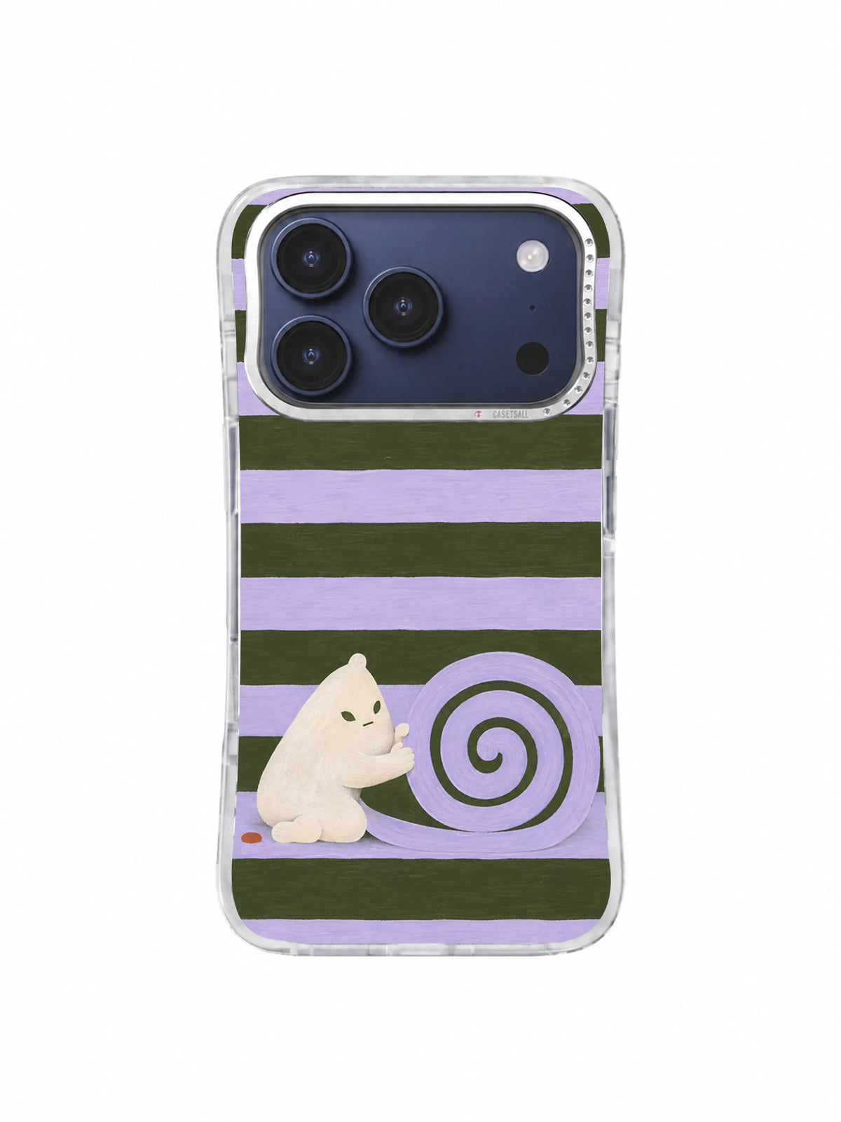 Olive Rhythm Lines artwork on iPhone 17 Pro case